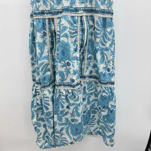 Joie Boho Tiered Tie Back Maxi Dress Sz 6 Blue Beaded Festival Coquette Peasant - Picture 6 of 14